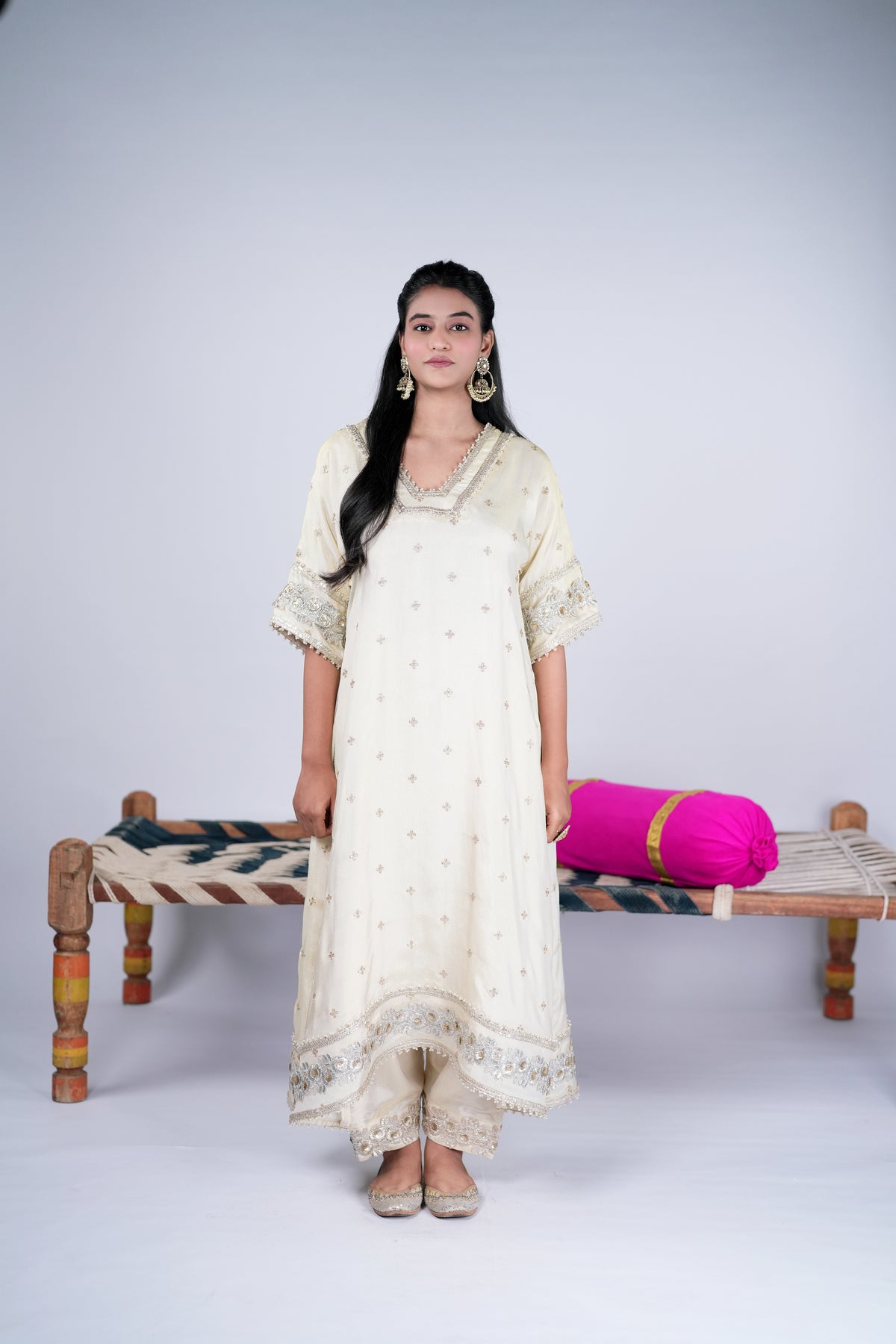 Ivory Choga Set with Embellishments & Scalloped Detailing