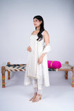 White Embroidered Suit Set with Straight Pants & Dupatta