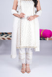 White Embroidered Suit Set with Straight Pants & Dupatta