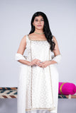 White Embroidered Suit Set with Straight Pants & Dupatta