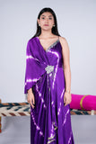 Shibori Indo-Western Draped Dress with Embellished Brooch