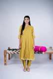 Mul Chanderi Anarkali Suit Set with Gota Stripes & Lotus Dupatta