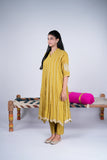 Mul Chanderi Anarkali Suit Set with Gota Stripes & Lotus Dupatta