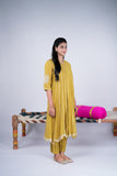 Mul Chanderi Anarkali Suit Set with Gota Stripes & Lotus Dupatta