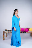 Cerulean Blue Indo-Western Set with Mirror Work Drape