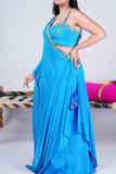 Cerulean Blue Indo-Western Set with Mirror Work Drape