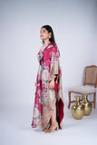 Maroon Floral Indo-Western Gown with Mirror Work