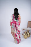 Maroon Floral Indo-Western Gown with Mirror Work