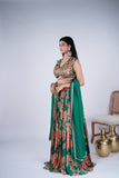 Emerald Green Printed Lehenga Set with Embellished Blouse & Dupatta