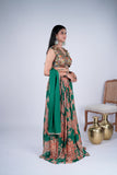 Emerald Green Printed Lehenga Set with Embellished Blouse & Dupatta