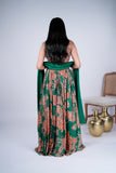 Emerald Green Printed Lehenga Set with Embellished Blouse & Dupatta