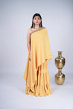 Mustard Yellow Draped Indo-Western Set with Embellished Border