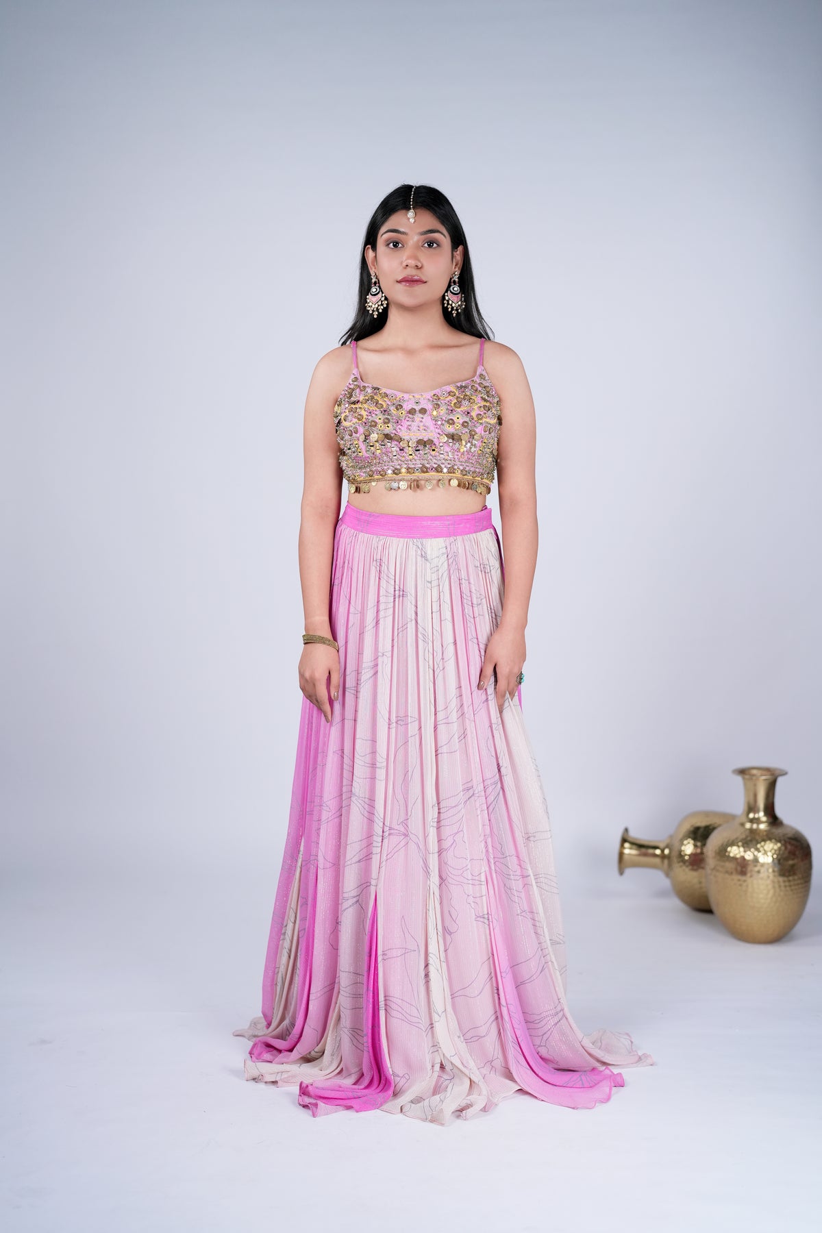 Georgette Lehenga Set with Coin & Mirror Embellishments