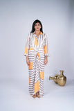 Striped Draped Dress with Braided Waist Belt