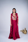 Ruffle Indo-Western Set with Floral Embroidered Crop Top