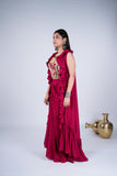Ruffle Indo-Western Set with Floral Embroidered Crop Top