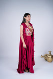 Ruffle Indo-Western Set with Floral Embroidered Crop Top