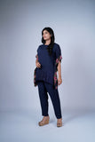 Kaftan Co-ord Set with Floral Panels & Cut-work