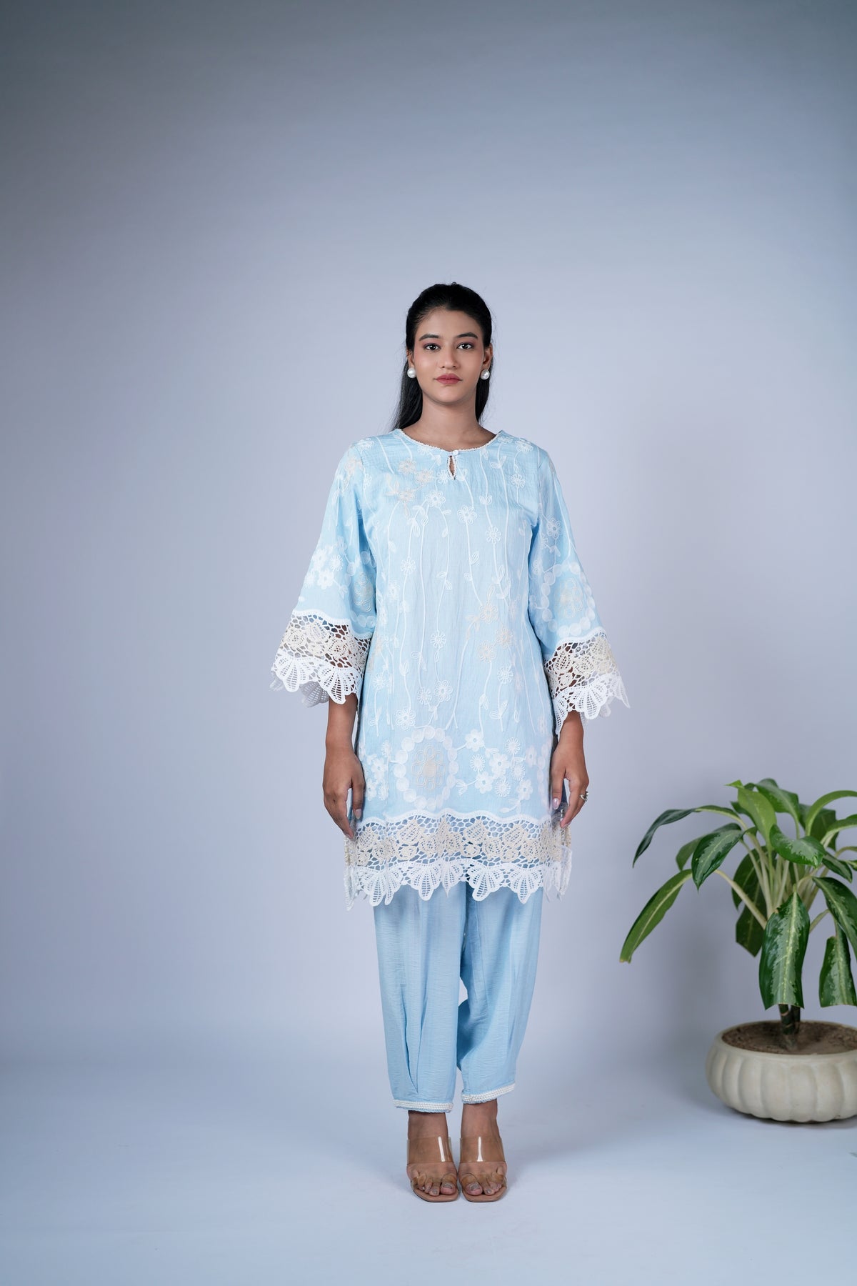 Summery Embroidered Co-ord Set with Statement Crochet