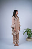 Sand Brown Co-ord Set with Ivory Cutwork Embroidery