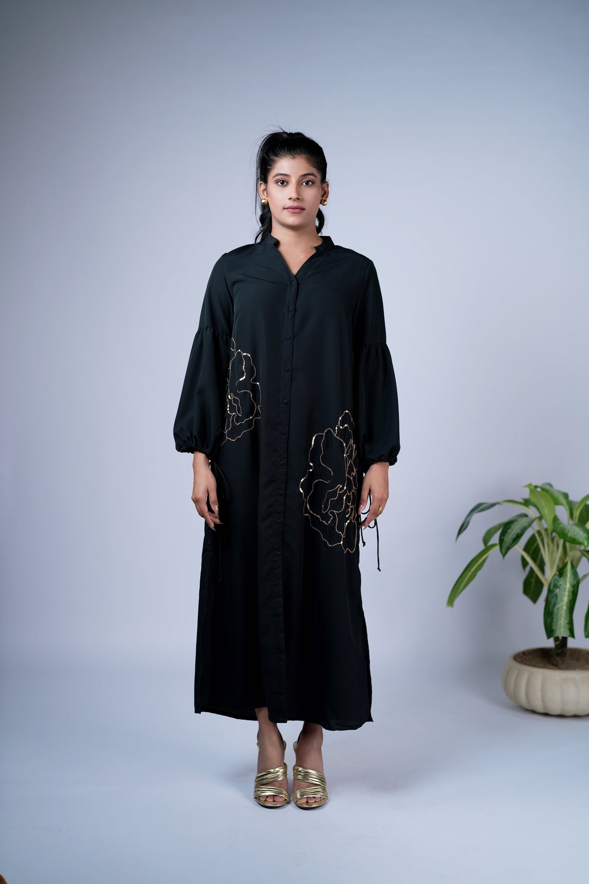Sophisticated Gold Motif Fluid Dress