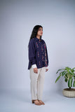 Linen Blue Embroidered Shirt with Contrast Cuffs