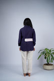 Linen Blue Embroidered Shirt with Contrast Cuffs