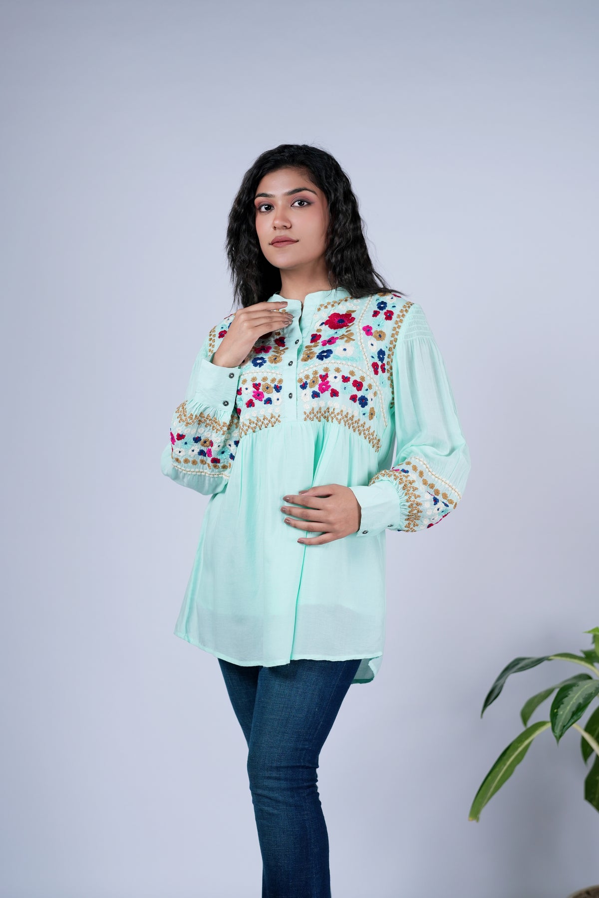 Floral Embroidered Peplum Top