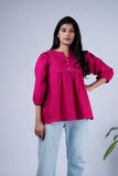Peplum Top with Pleated Detailing & Balloon Sleeves