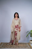 Floral Appliqué & Scalloped Natural Beige Suit Set