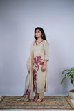 Floral Appliqué & Scalloped Natural Beige Suit Set
