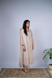 Beige Chanderi Suit Set with Rose Embroidery