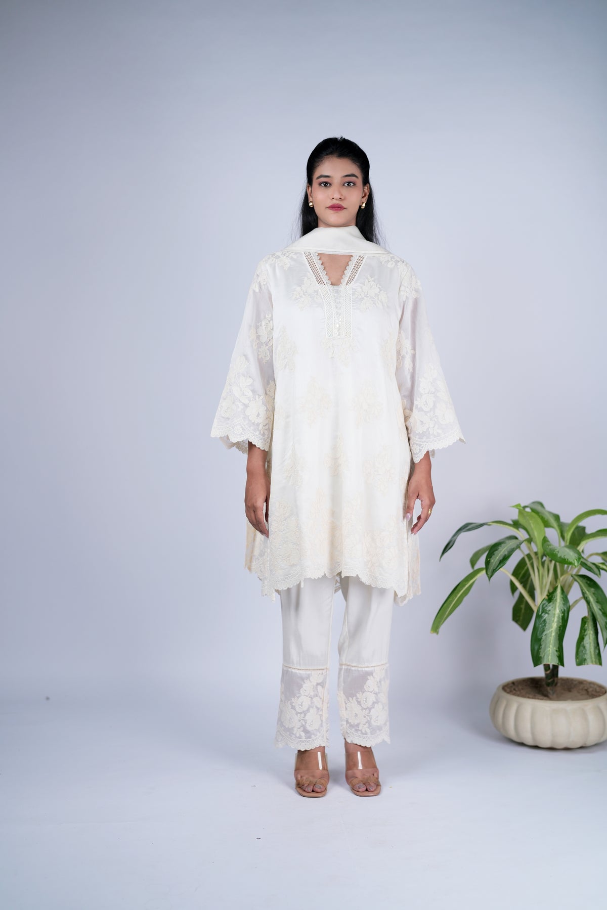 Ivory Bloom Floral Embroidered Suit Set