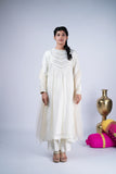 Off-White Aura Embroidered Anarkali Suit Set with Gold Detailing