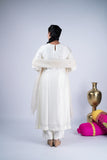 Off-White Aura Embroidered Anarkali Suit Set with Gold Detailing