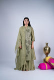 Sage Olive Green Layered Suit Set with Floral Appliqué