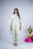 Pastel Mint Green Embroidered Tulip Style Suit Set