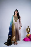 Steel Grey Antique Zardozi Anarkali Suit Set