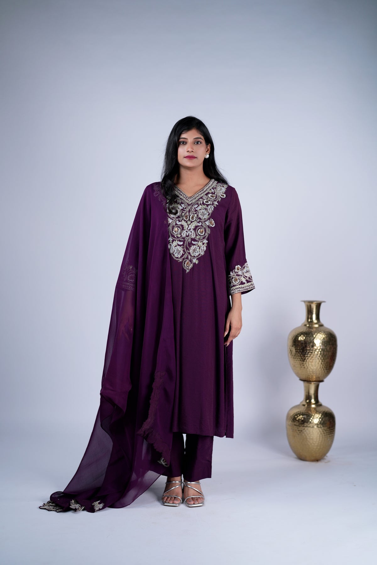 Royal Plum Embroidered Suit Set