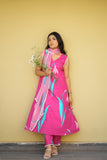 Vibrant Pink Floral Kurta Pant Set with Dupatta