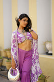 Purple Floral Indo-Western Sharara Set with Cape