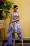 Blue Floral Suit Set with Lace-Detail Kurta & Dupatta