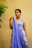 Blue Floral Suit Set with Lace-Detail Kurta & Dupatta
